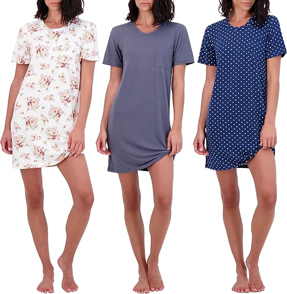 Real Essentials Women's Nightshirt Short Sleeve Soft Nightgown