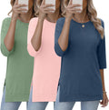 Women's 3 Pack 3/4 Sleeve Tunic Tops - Loose Fit Side Slit