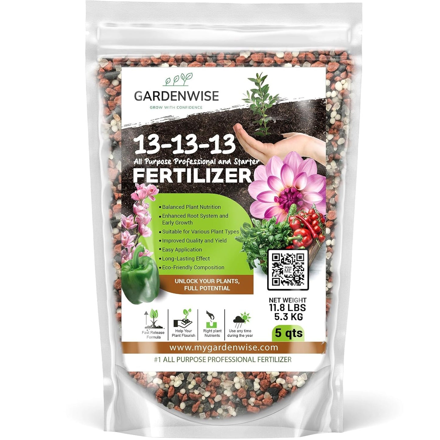 Balanced 13-13-13 Slow Release Granular Fertilizer for Plants