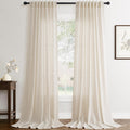 Flax Linen Beige Curtains 90 in Long 2 Panel - Semi Sheer Privacy