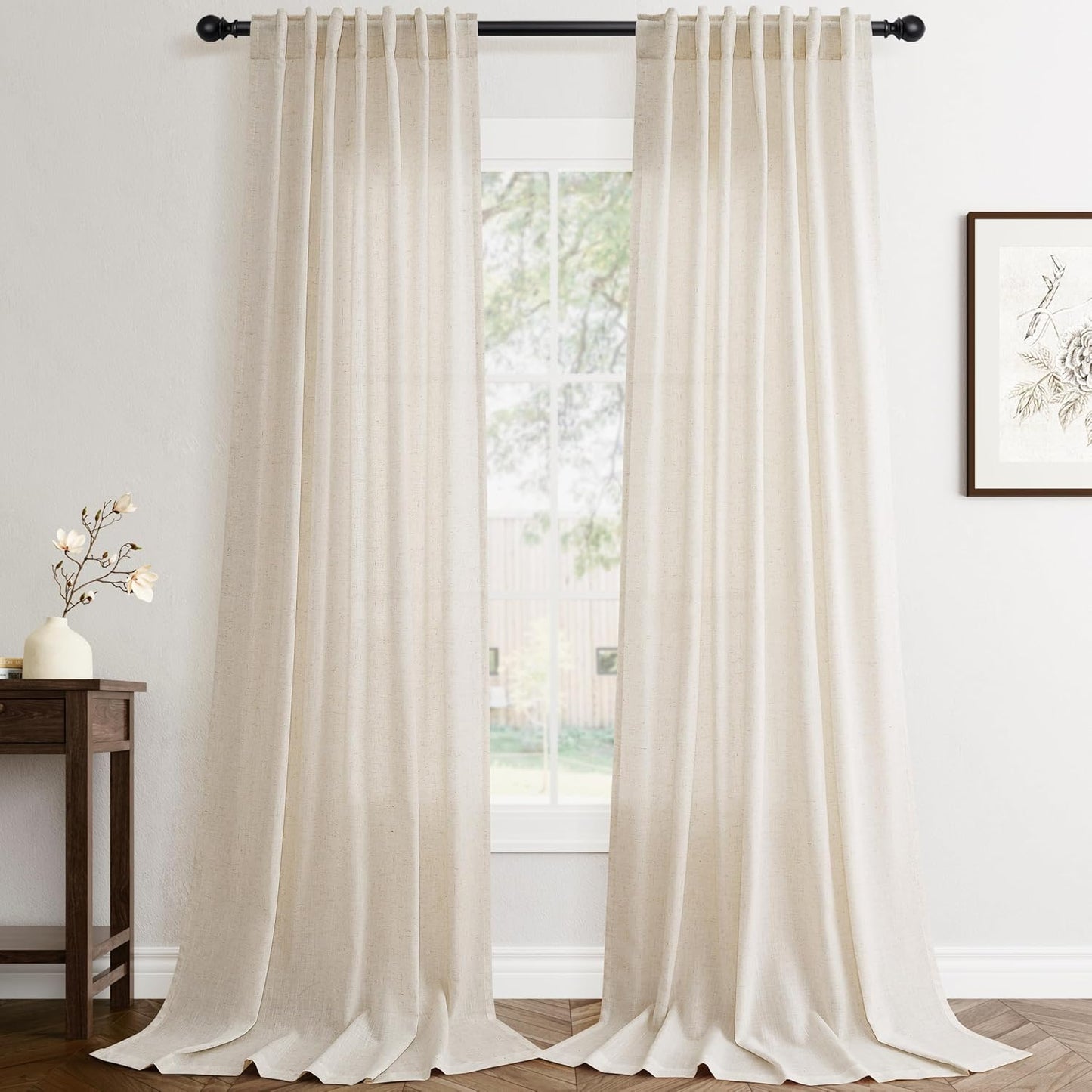 Flax Linen Beige Curtains 108 inches Long for Living Room