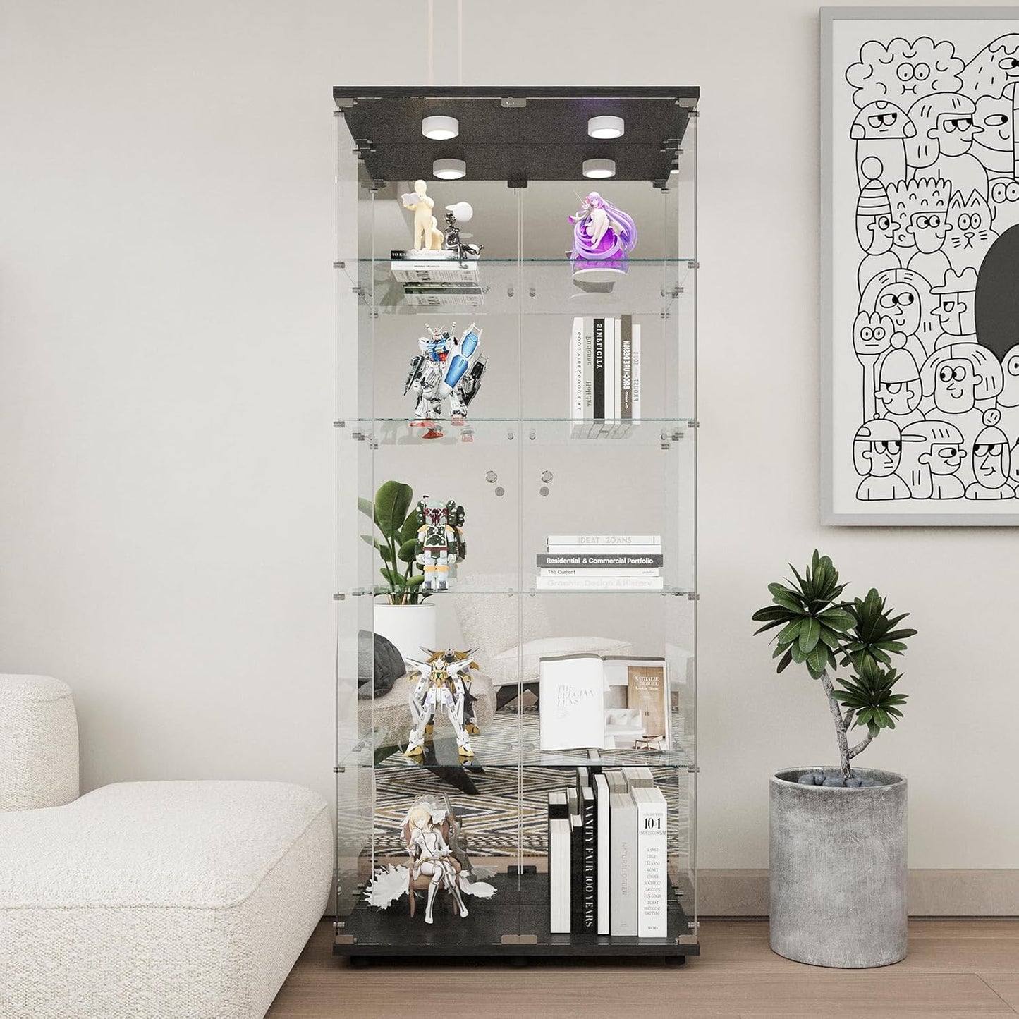 Beauty4U Glass Display Cabinet with LED Lights and Mirror Design
