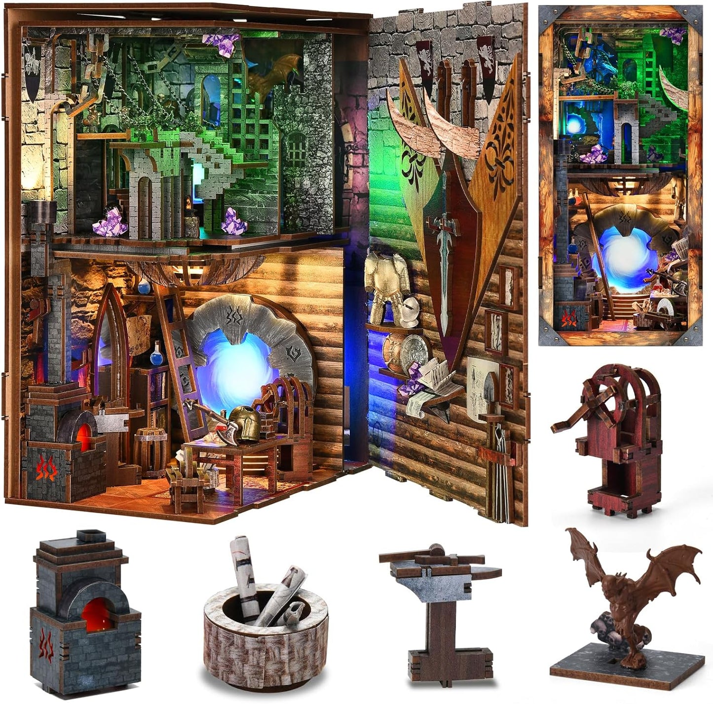 DIY Miniature Dollhouse Book Nook Kit with LED Light Decor