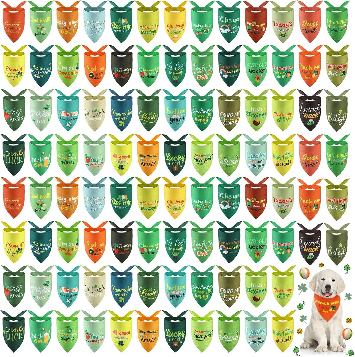 100 Pcs St Patrick's Day Dog Bandana Set for Festive Pets
