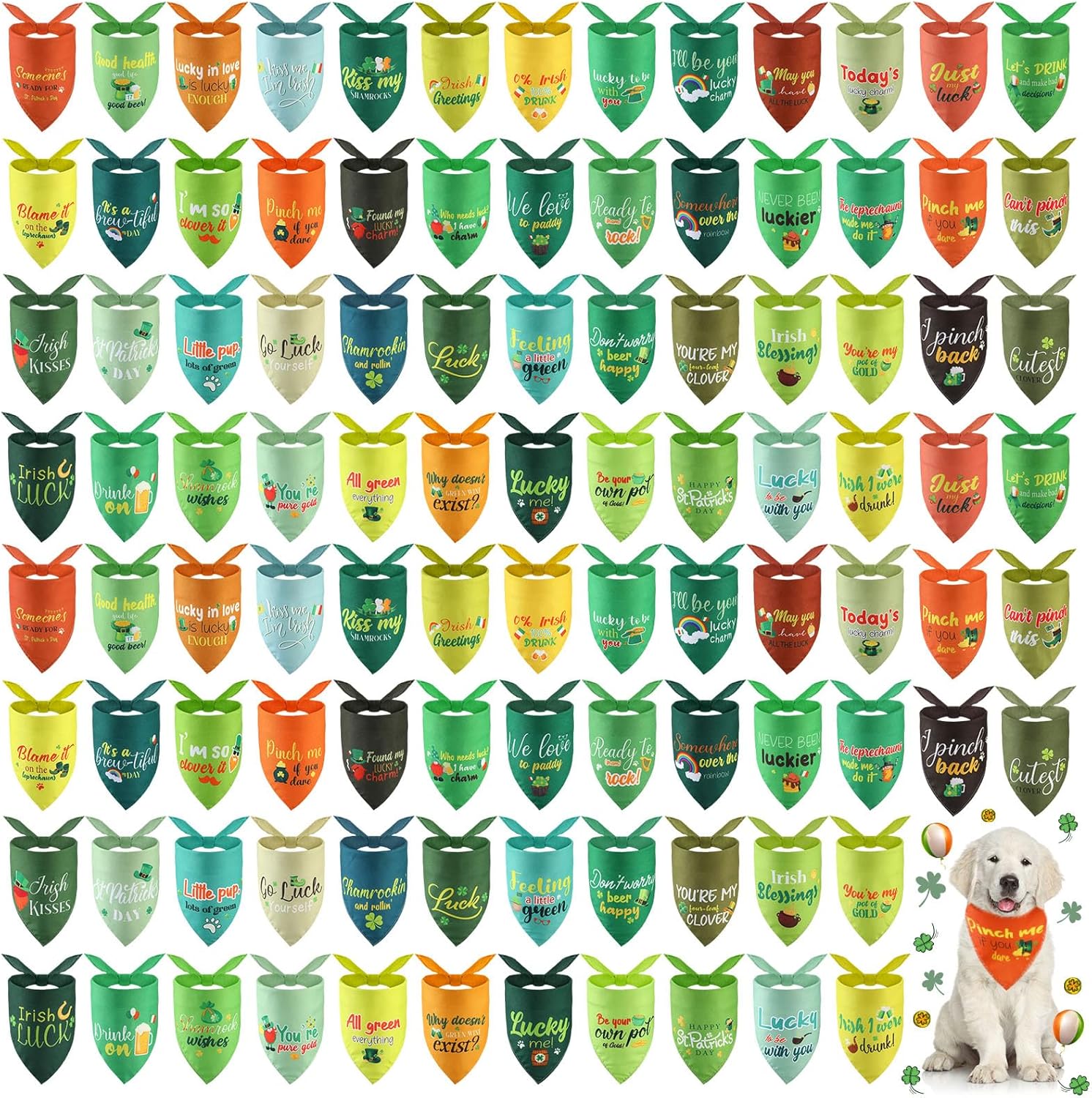 100 Pcs St Patrick's Day Dog Bandana Set for Festive Pets