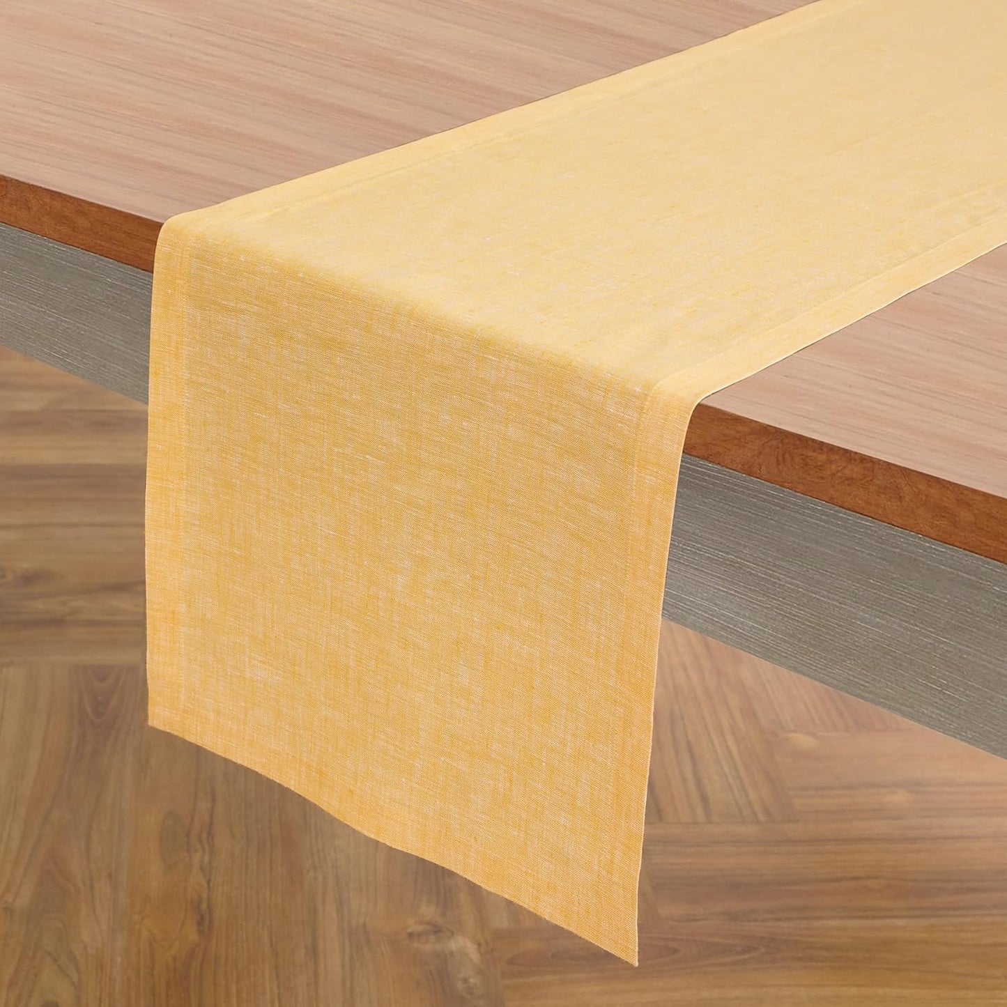 Elegant 100% Pure Linen Chambray Mustard Table Runner 14 x 120 in