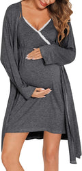 SWOMOG Womens Maternity Robe 2 Piece Nursing Nightgown - Soft 3-in-1
