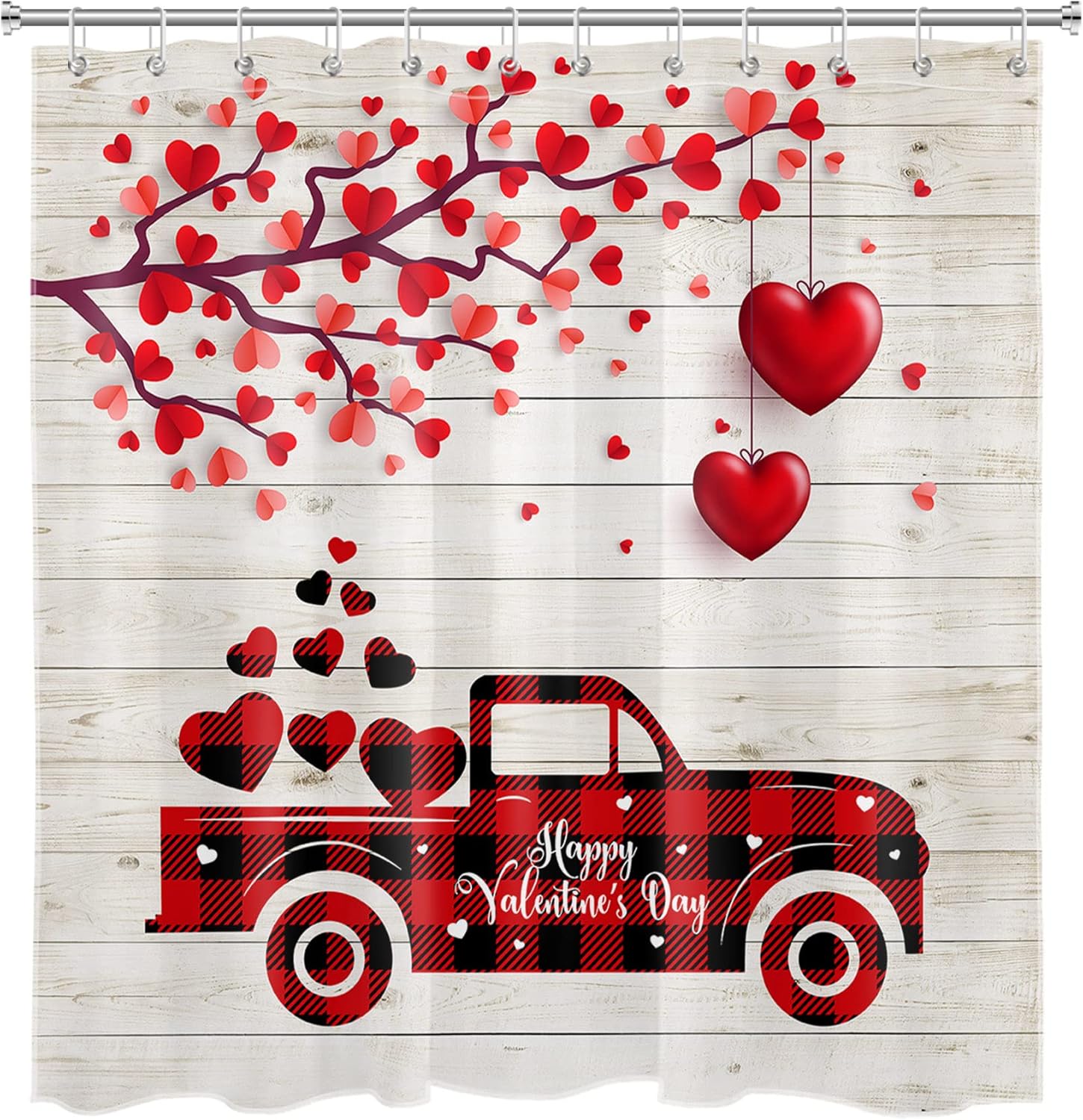 Valentine's Day Plaid Truck Shower Curtain