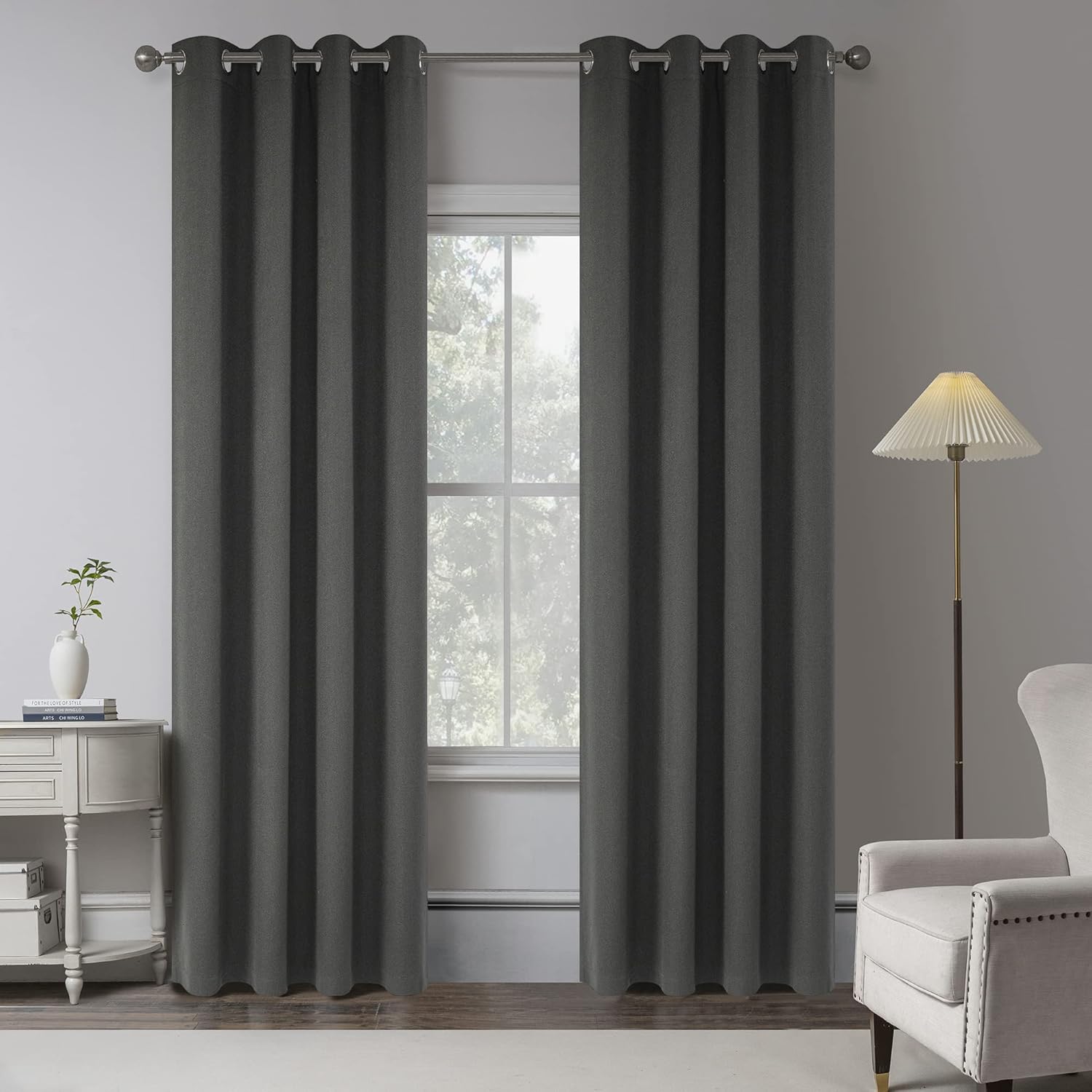 Charcoal Grey 100% Blackout Linen Burlap Curtains for Bedroom