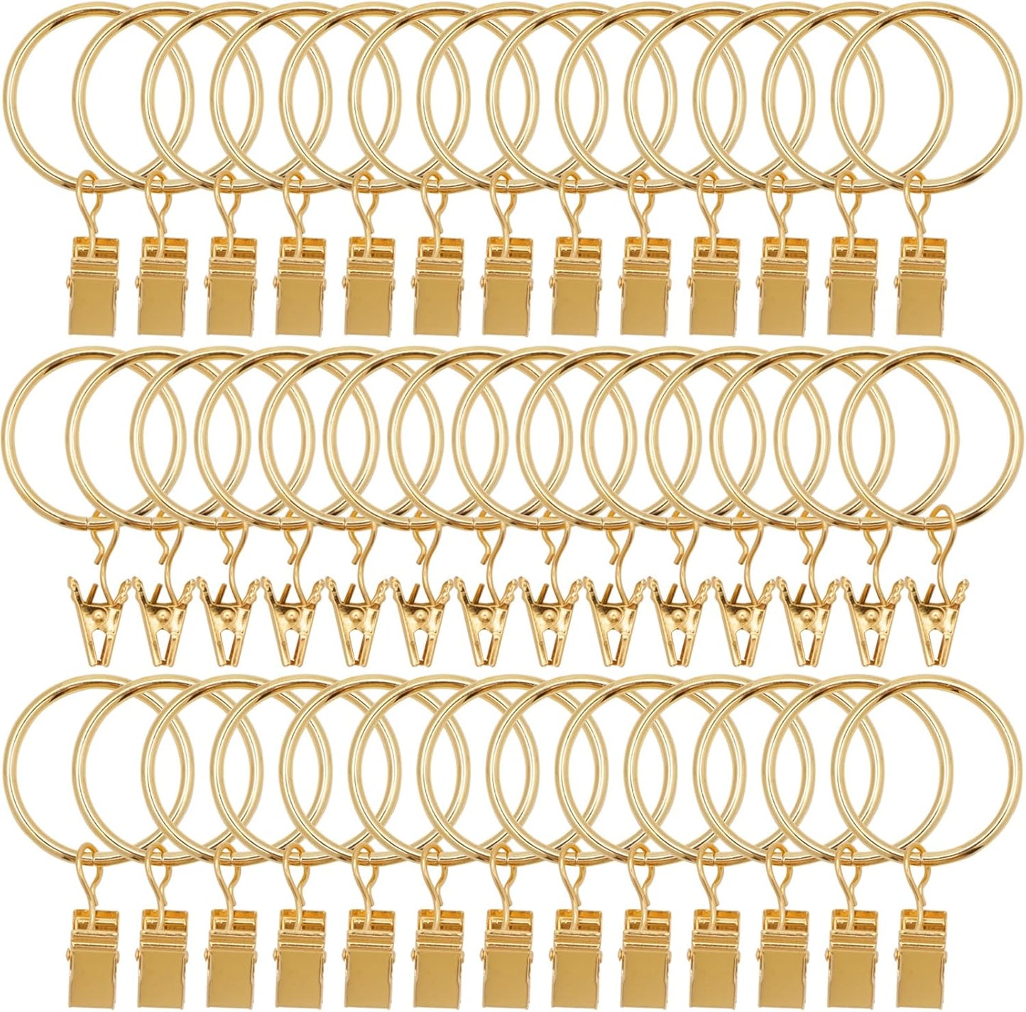 40 Gold Curtain Rings with Clips - Easy Drapery Hanging