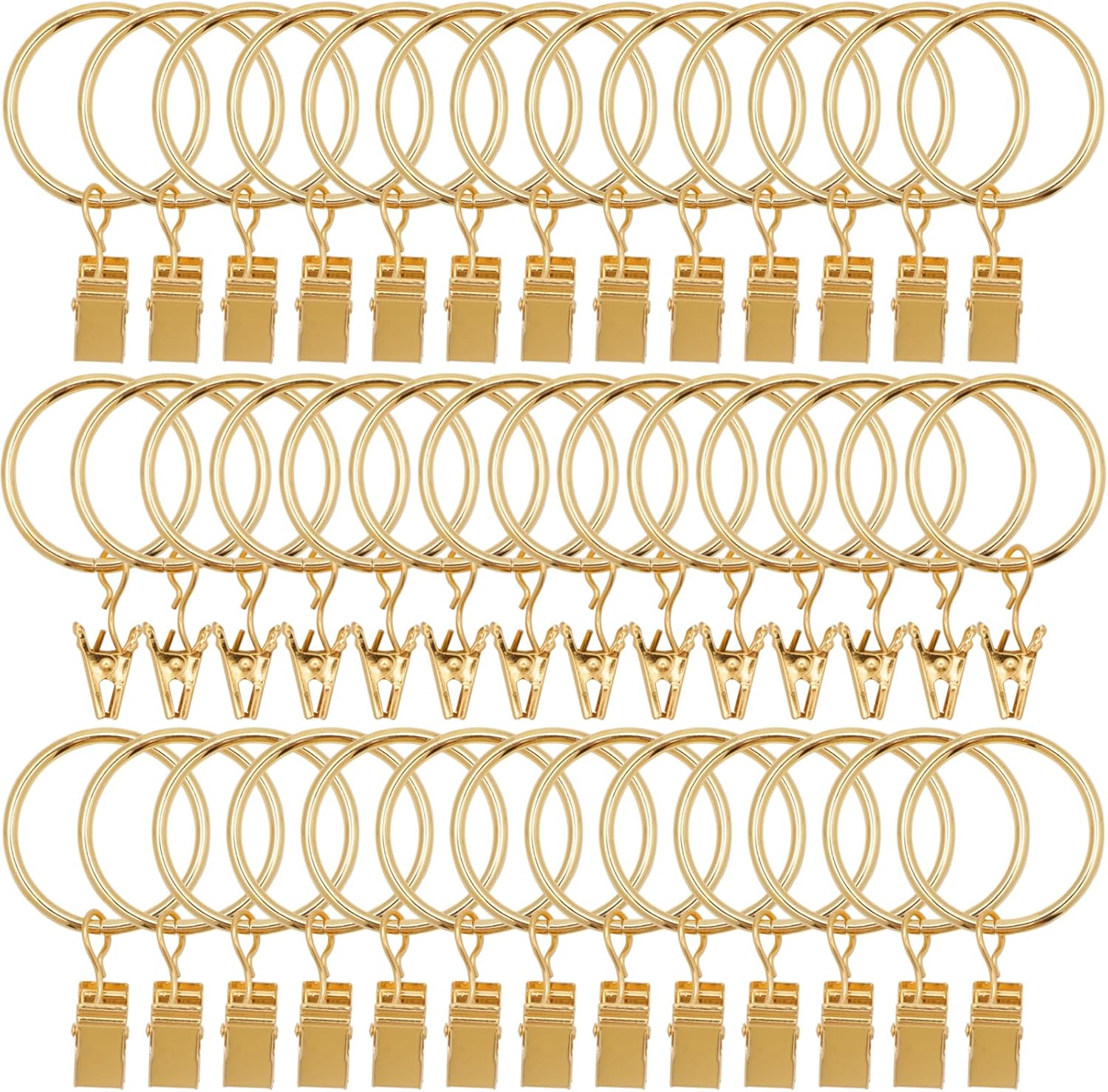 40 Gold Curtain Rings with Clips - Easy Drapery Hanging