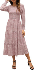 Zattcas Womens Fall Floral Smocked Midi Dress - Comfortable Boho Fit