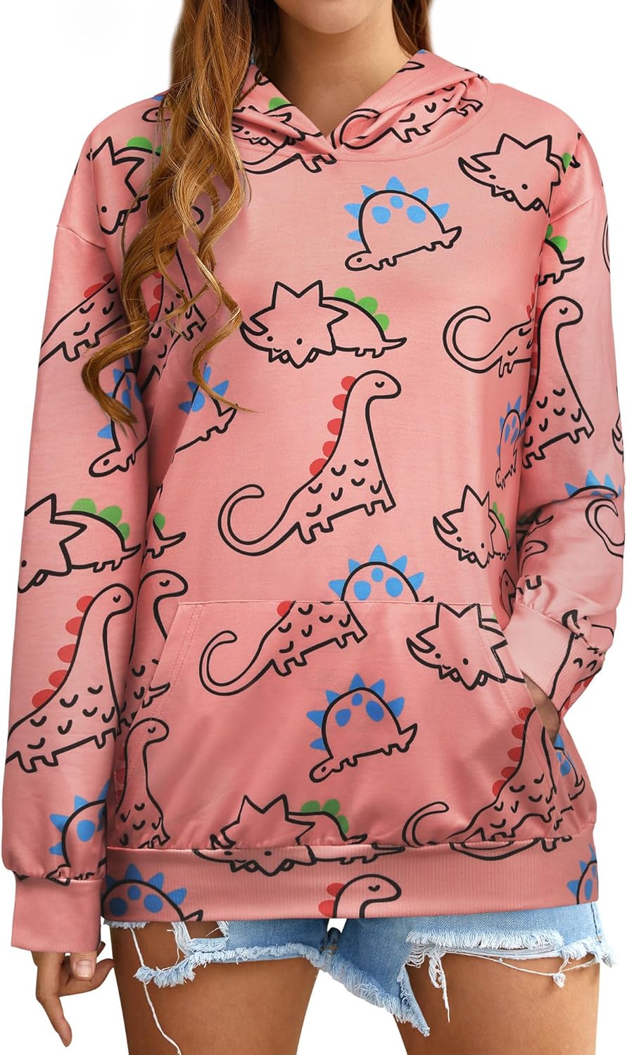 Dinosaur Funny Hoodie Sweatshirt for Women - Cute Casual Style