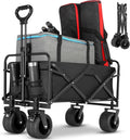 Collapsible Foldable Beach Wagon with Big Wheels - Deep Black