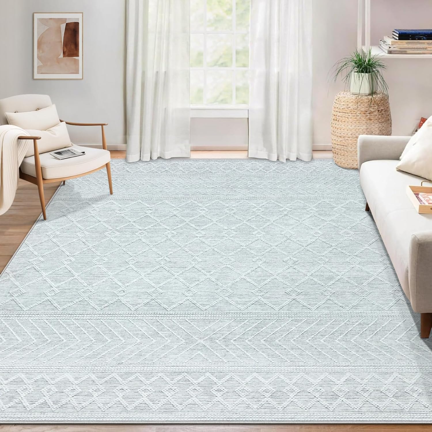 Large Washable Boho Moroccan Area Rug for Living Room 6x9
