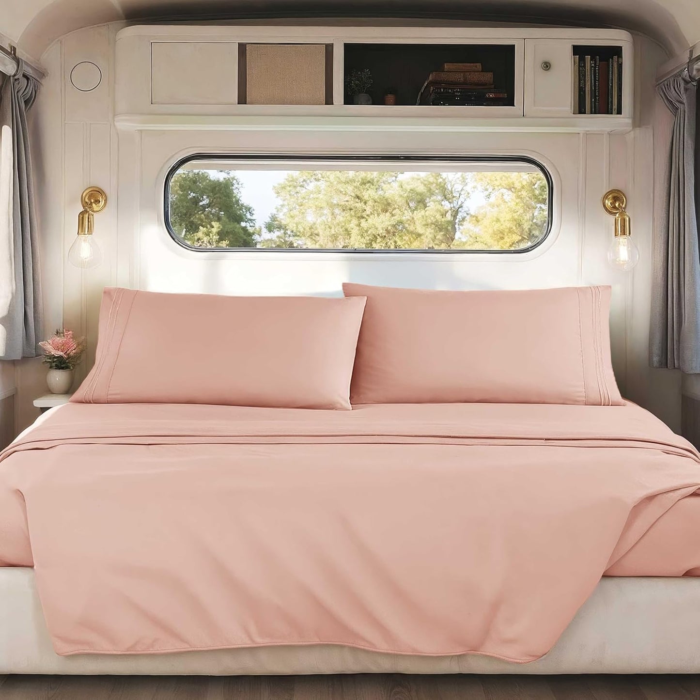 Blush Pink Short Queen Sheets Set for RV, Luxury Bedding Comfort
