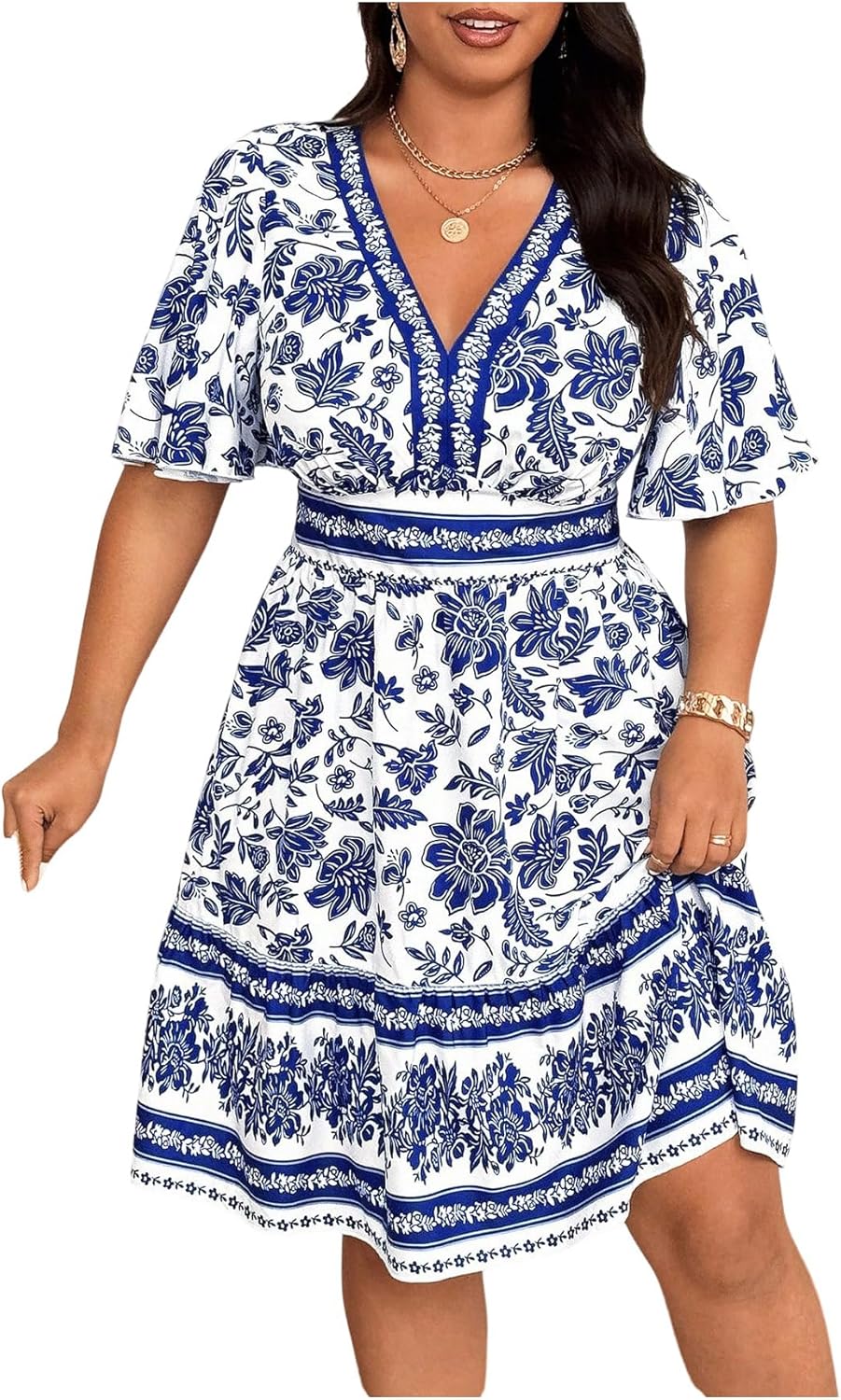 Floerns Women's Plus Size Wrap V Neck Short Sleeve Dress Review