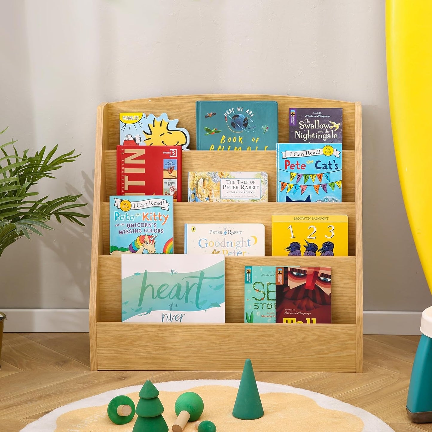 4-Tier Kids Bookshelf for Classrooms and Playrooms - Natural Wood