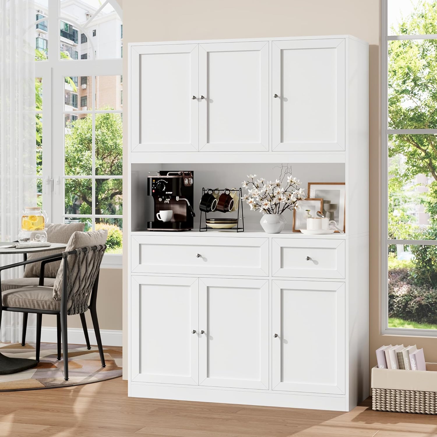 White Kitchen Hutch with Microwave Stand | BOTLOG