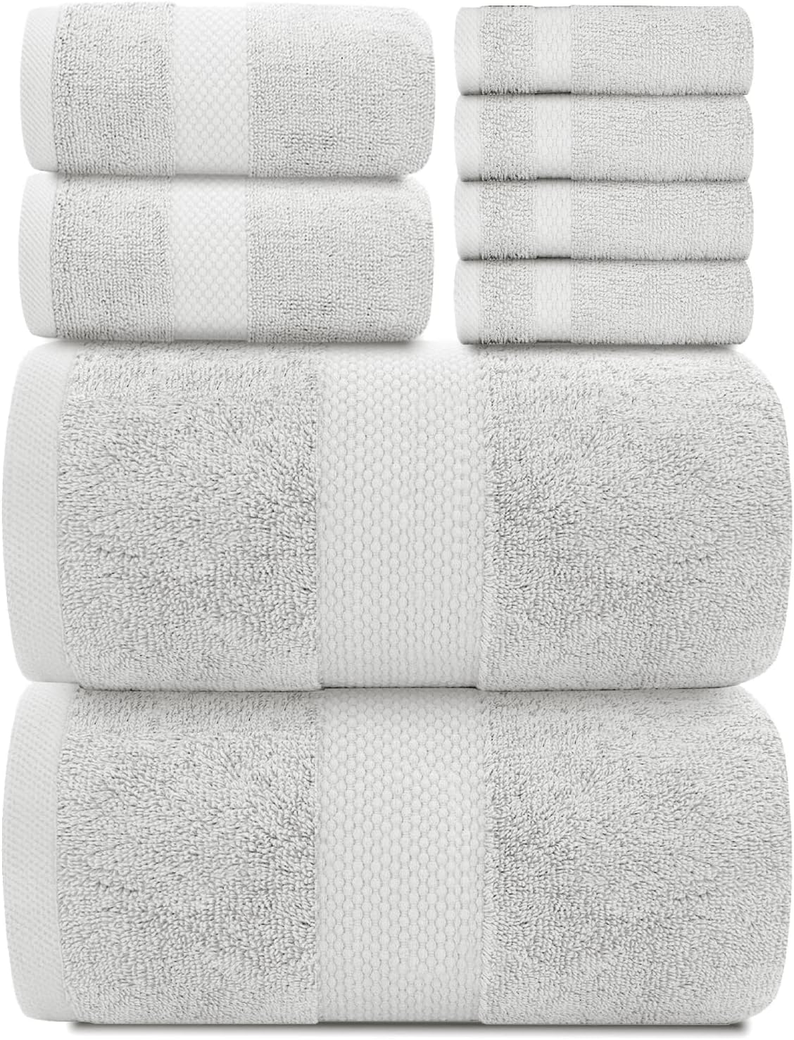 Luxury Bath Towel Set of 8 - 100% Turkish Cotton Soft Towels