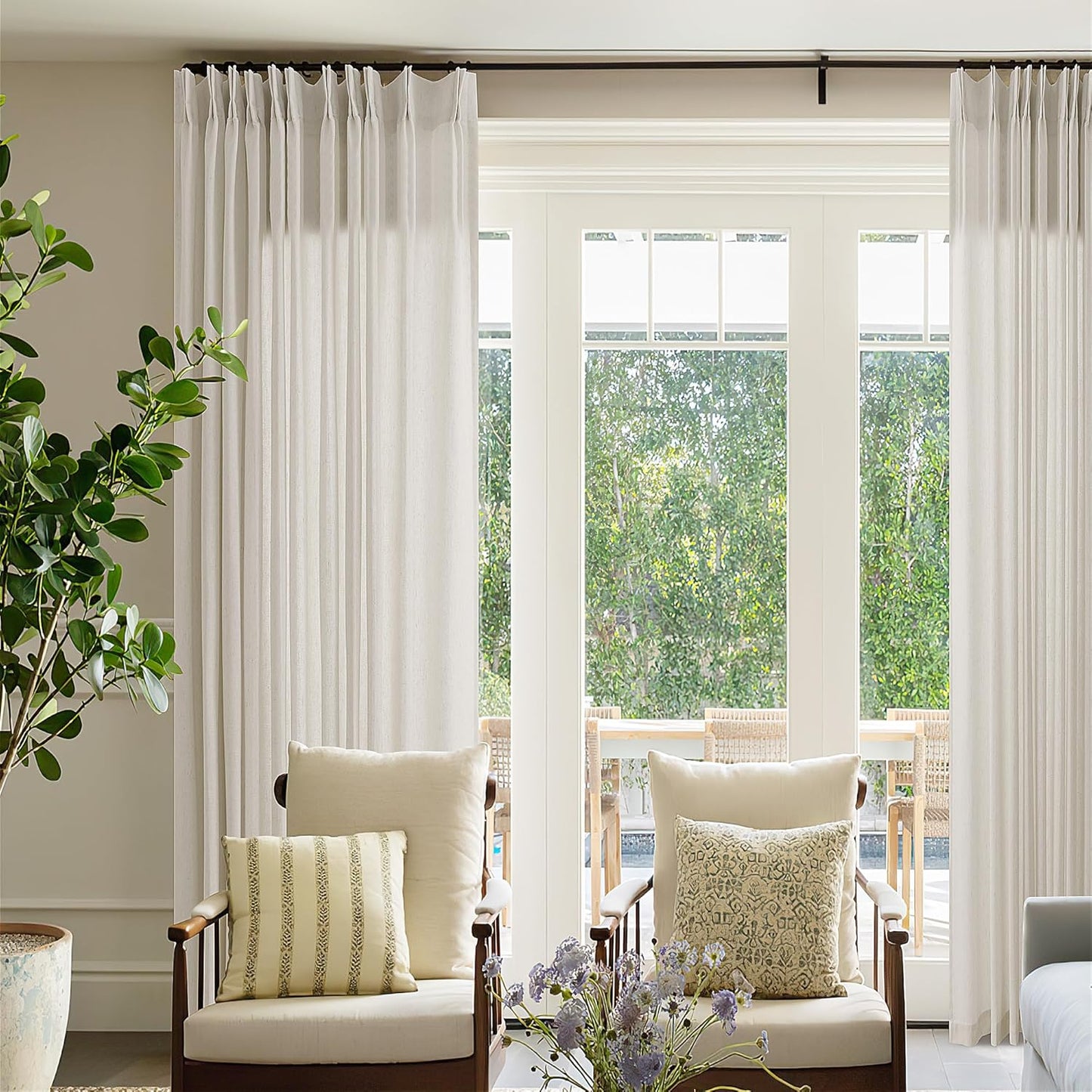 72 x 108 Inch Linen Curtains for Living Room with Hooks