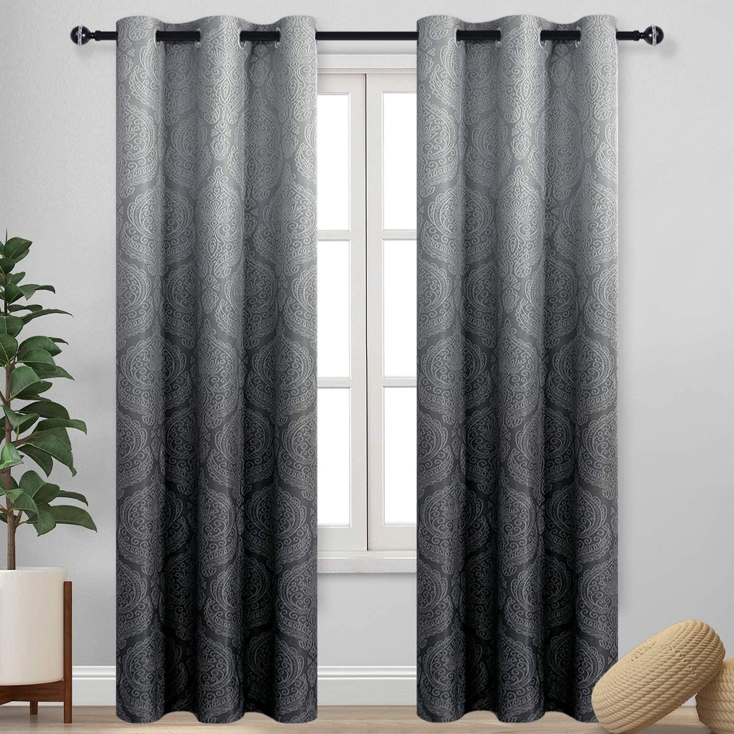 Ombre Blackout Curtains for Bedroom - Elegant Damask Design