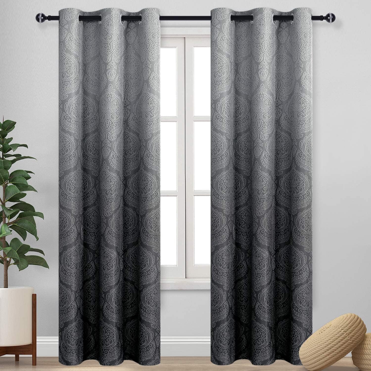 Ombre Blackout Curtains for Bedroom - Elegant Damask Design