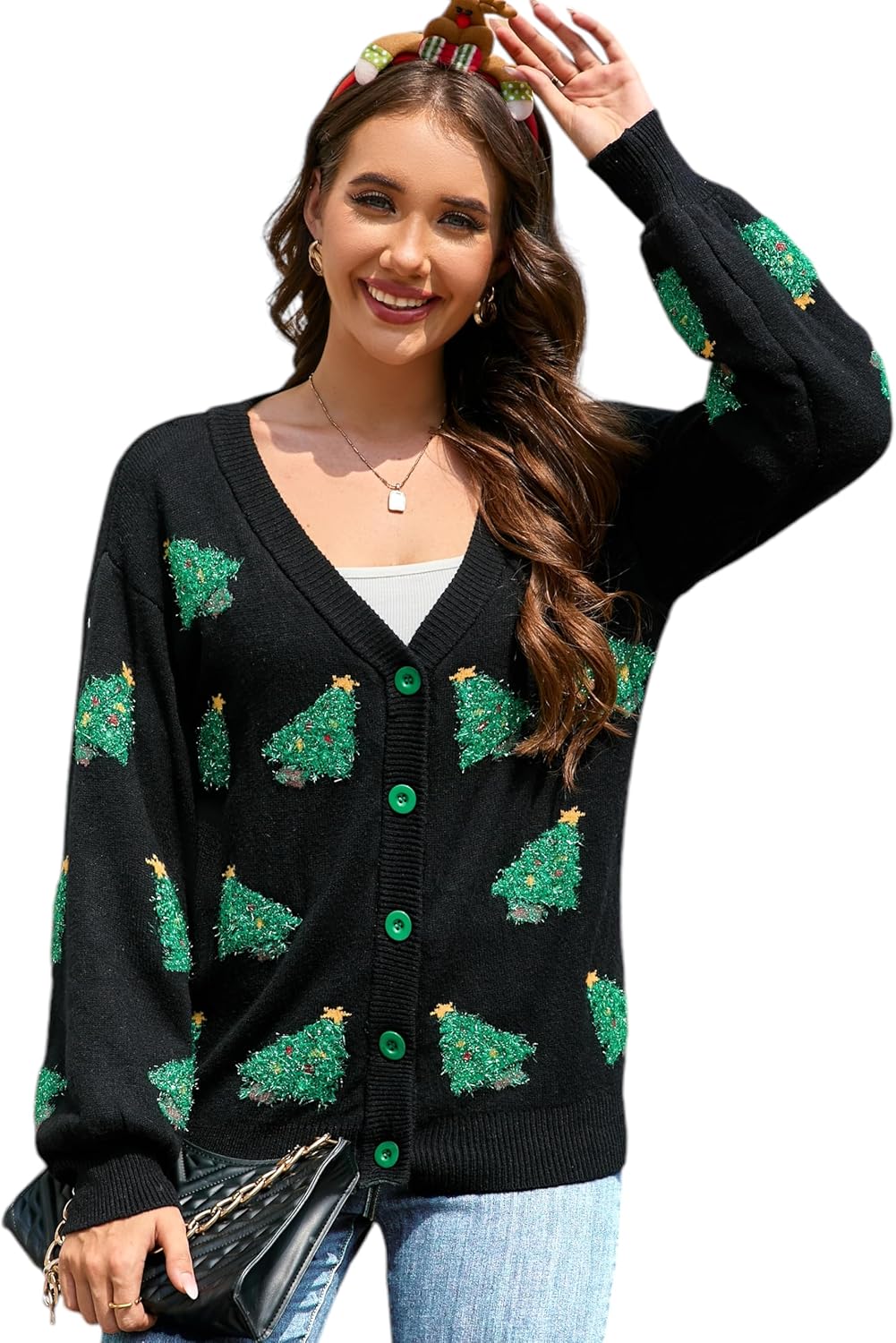 LUBOT 2025 Open Front Chunky Cardigans for Women Holiday Fun