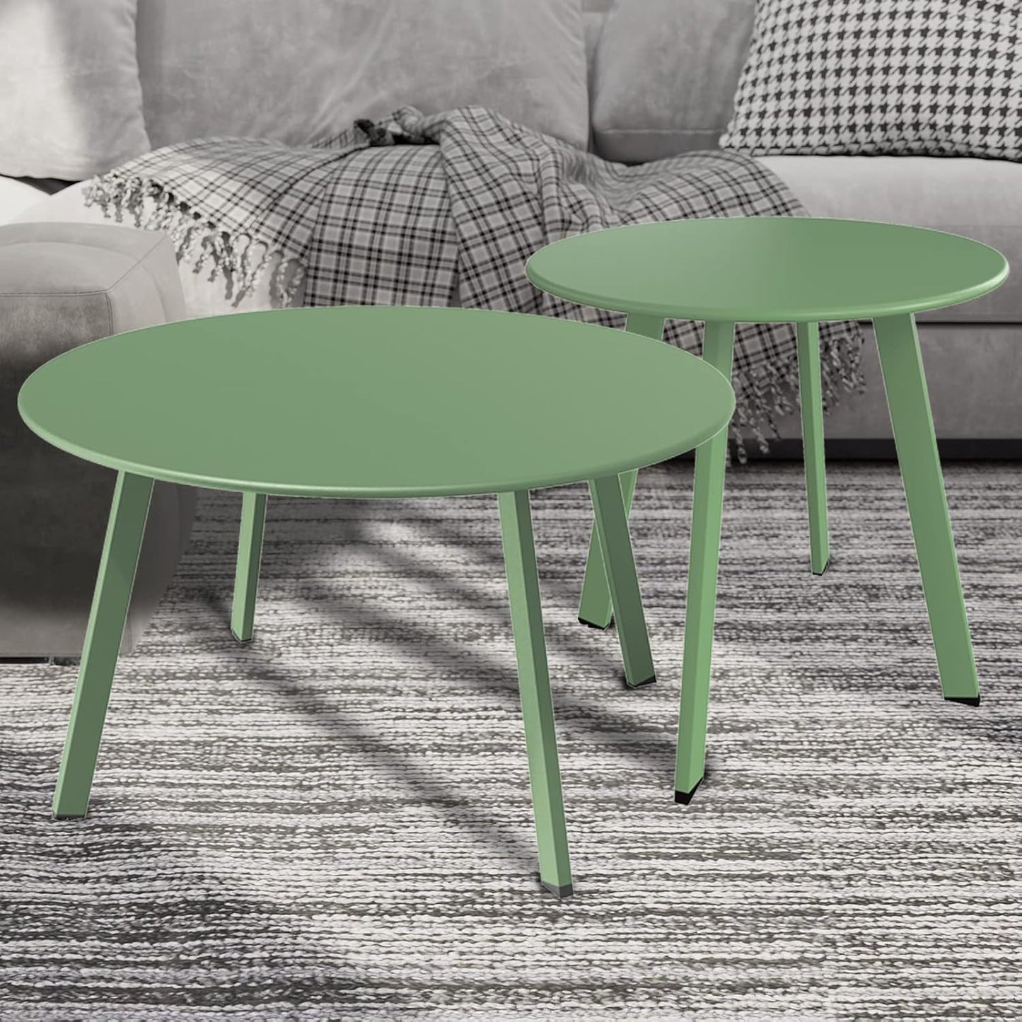 Trendy 2-Piece Round Patio Coffee Table Set in Sage Green