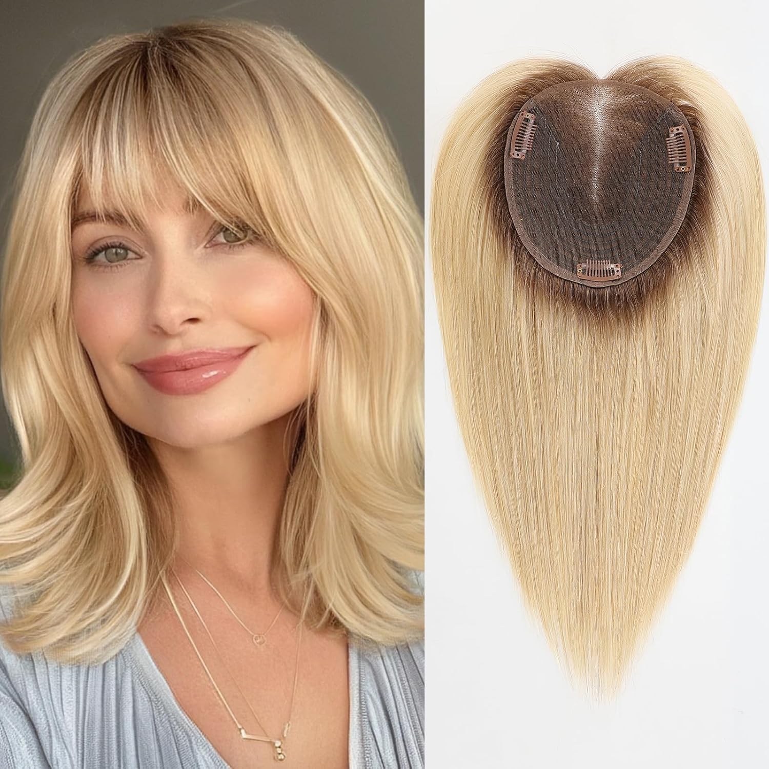 Large Swiss Base SilkHug 14 Inch Real Human Hair Toppers