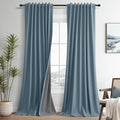 Guken Blue Linen Blackout Curtains 108 in Panels - Full Darkening
