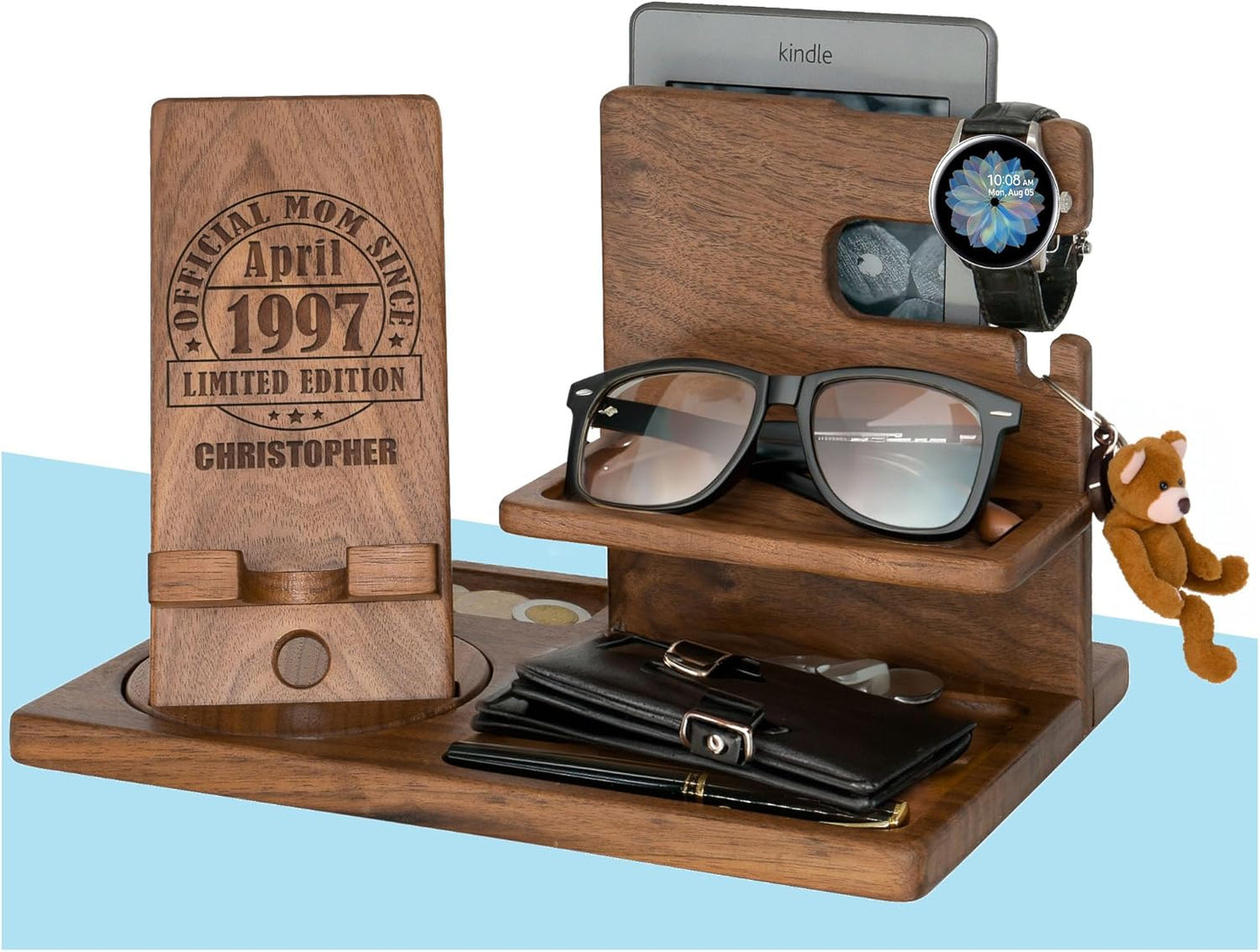 Personalized Dad Desk Organizer - Rustic Engraved Gift - BOBI CARE