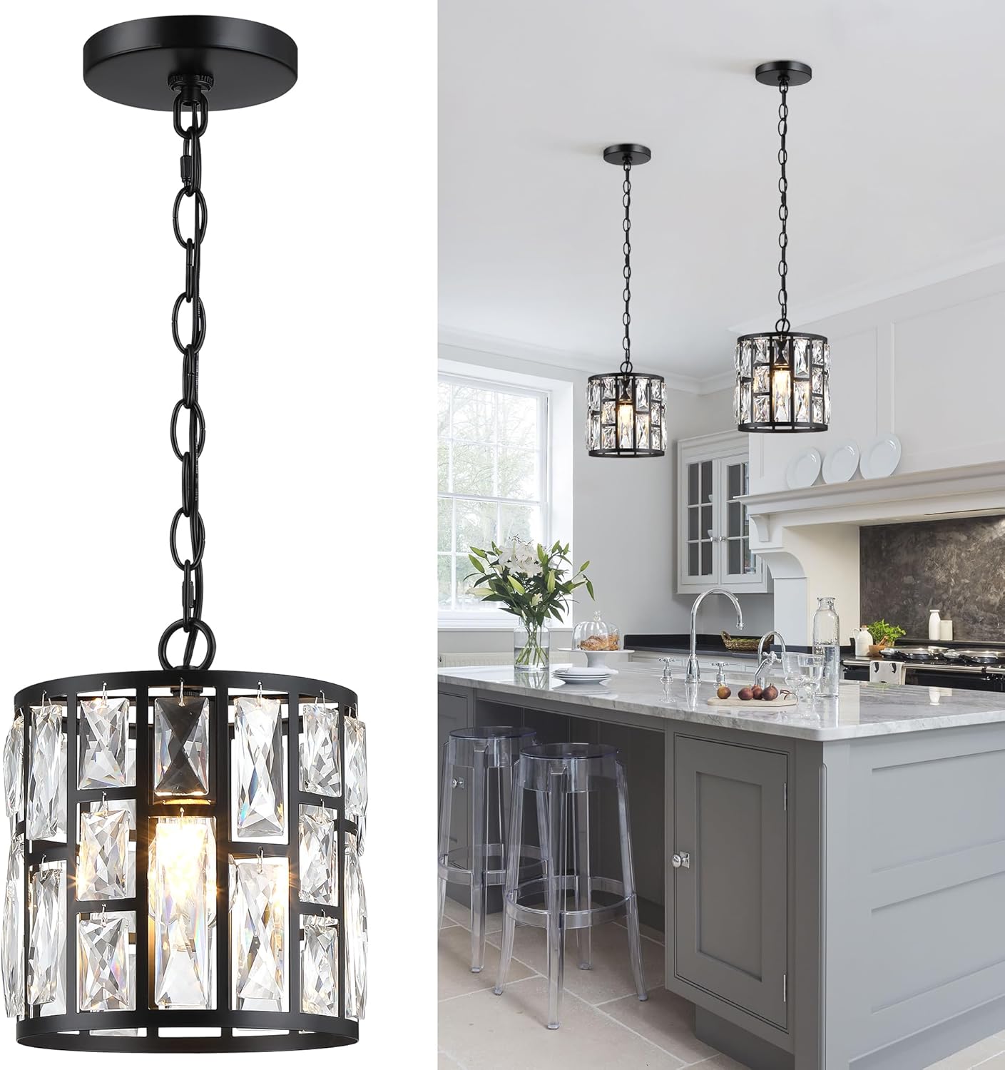 Modern Crystal Pendant Light Fixture for Kitchen and Dining Room