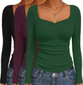 Ekouaer 3-Pack Womens Long Sleeve Sweetheart Neck Tops - Soft Layering
