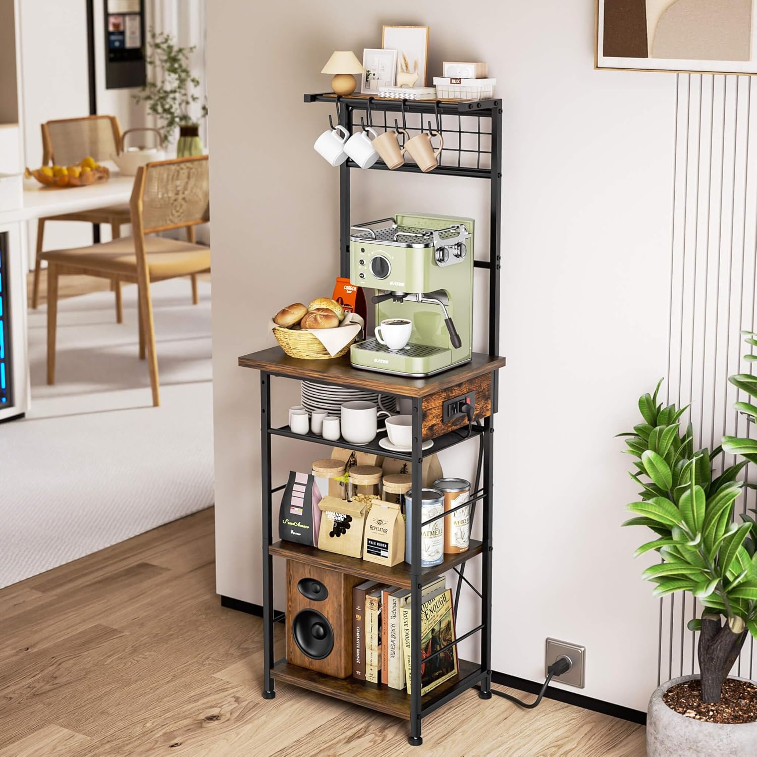 Compact 5-Tier Coffee Bar Station with Power Outlets - Ginzeca