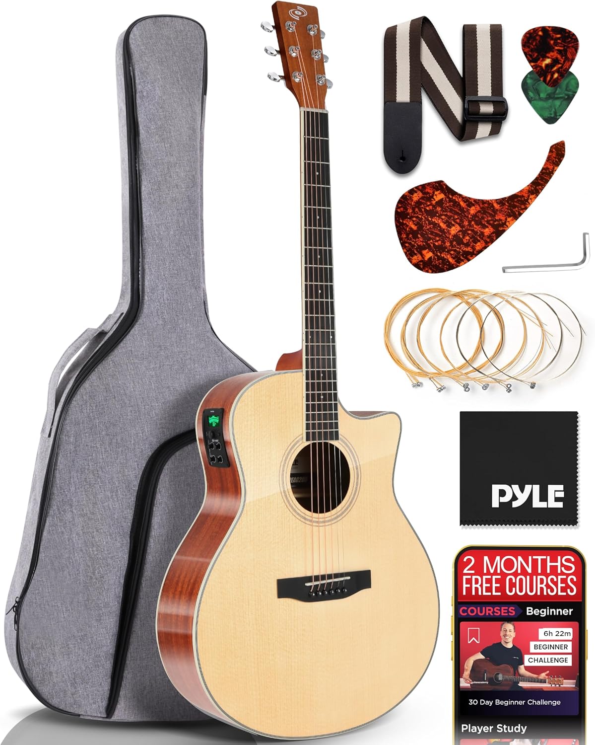 Pyle 41 Premium Acoustic Guitar Kit: Ideal for Beginners & Pros