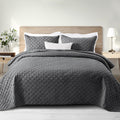 Twin Size Grey Grid Quilt Set - Lightweight 2-Piece All-Season