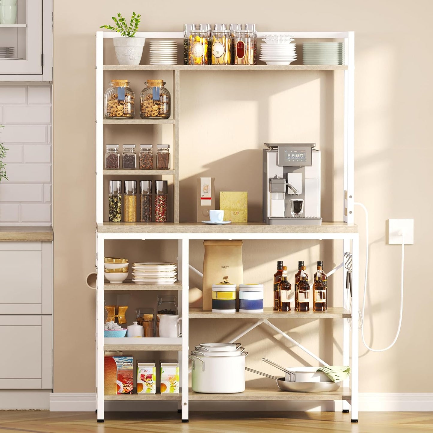 YITAHOME Microwave Stand Bakers Rack with Power Outlet for Kitchen