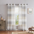Gray Tan Stripe Sheer Linen Texture Curtain Panel 40in x 102in - Light