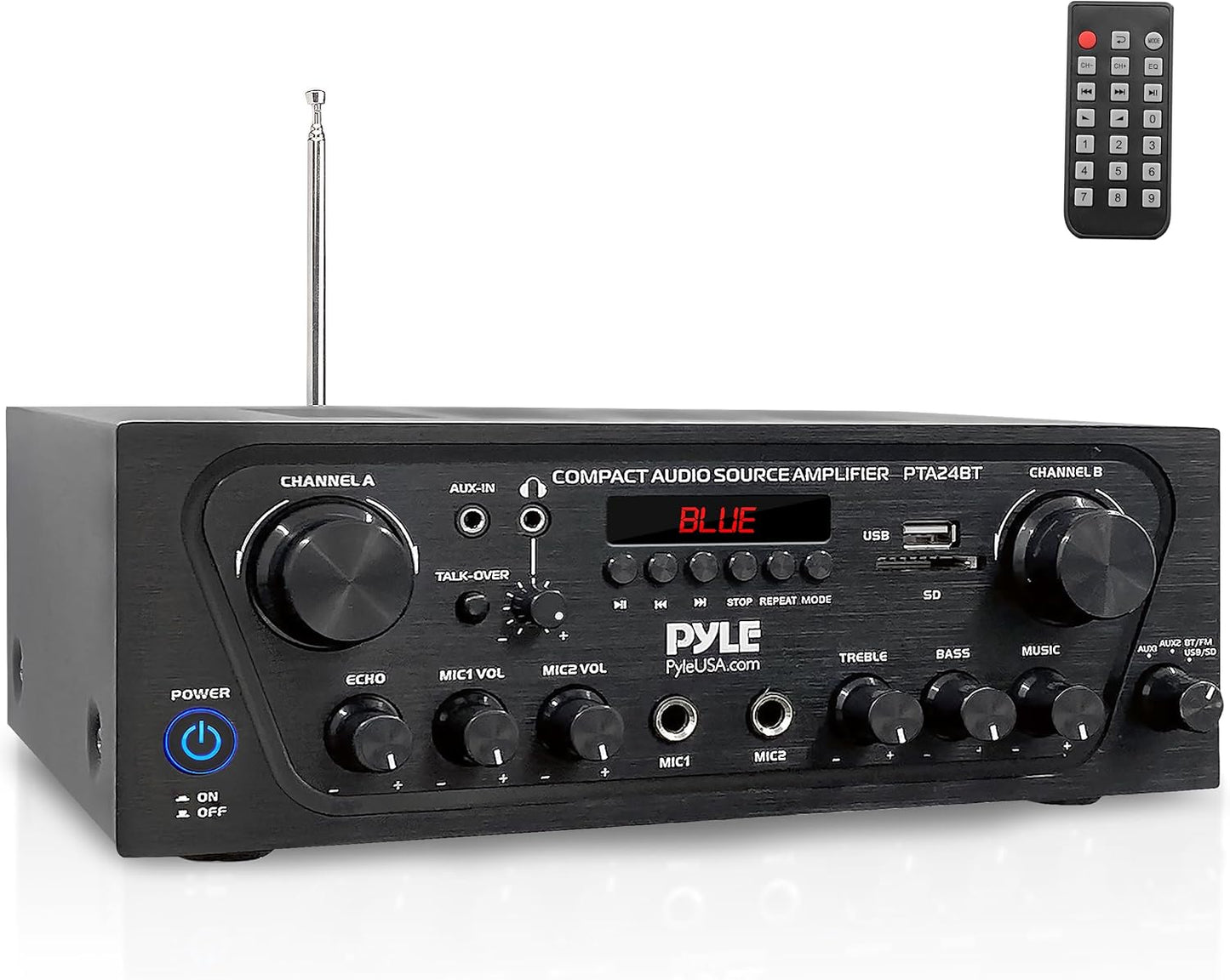 Pyle 2 Channel Karaoke Home Audio Amplifier with Bluetooth