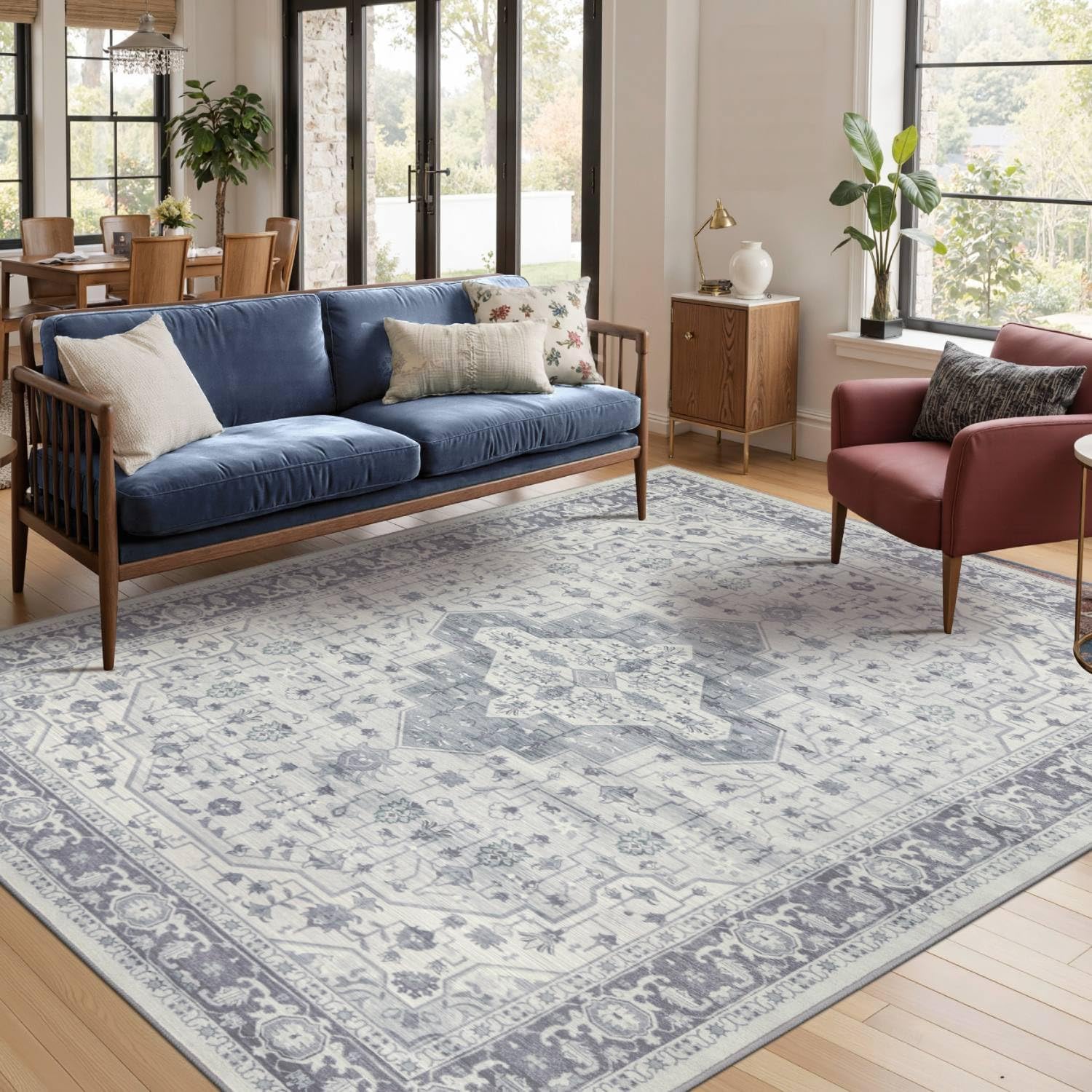 5X7 Washable Area Rug for Living Room, Vintage Boho Design