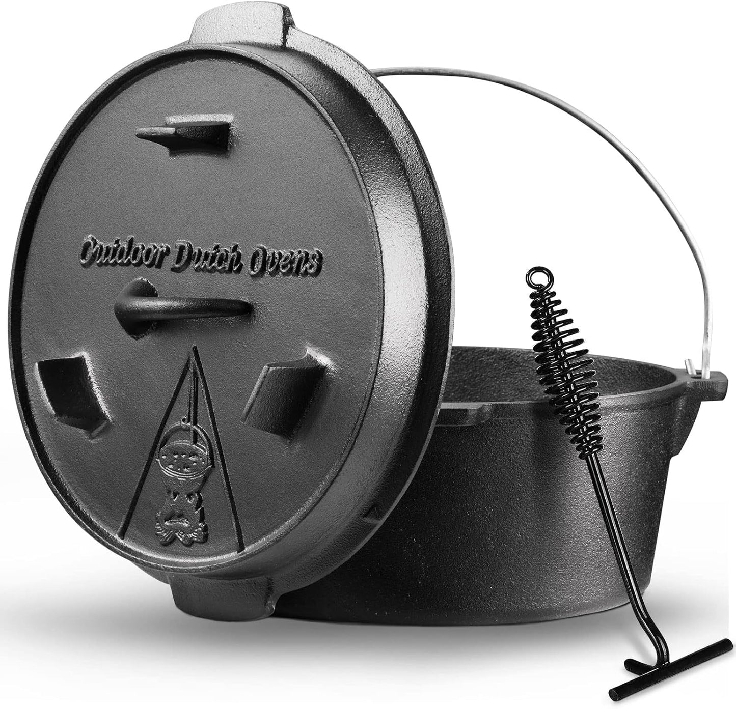 Camping Dutch Oven 6 Qt Pre-Seasoned Cast Iron Cookware