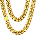 Mens Black & 18K Gold Plated Cuban Link Chain - Durable 5mm-14mm