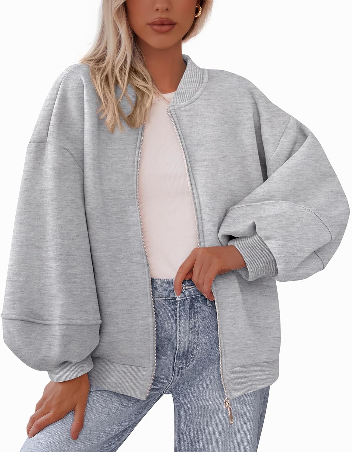 KIRUNDO Womens Oversized Zip Up Sweatshirt for Fall Fashion