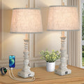 Set of 2 Farmhouse Table Lamps, 27.5ft Tall Rustic Bedside Lamps - USB