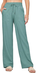 Women Linen Pants Wide Leg Casual Palazzo Pants (Style 3MPL)