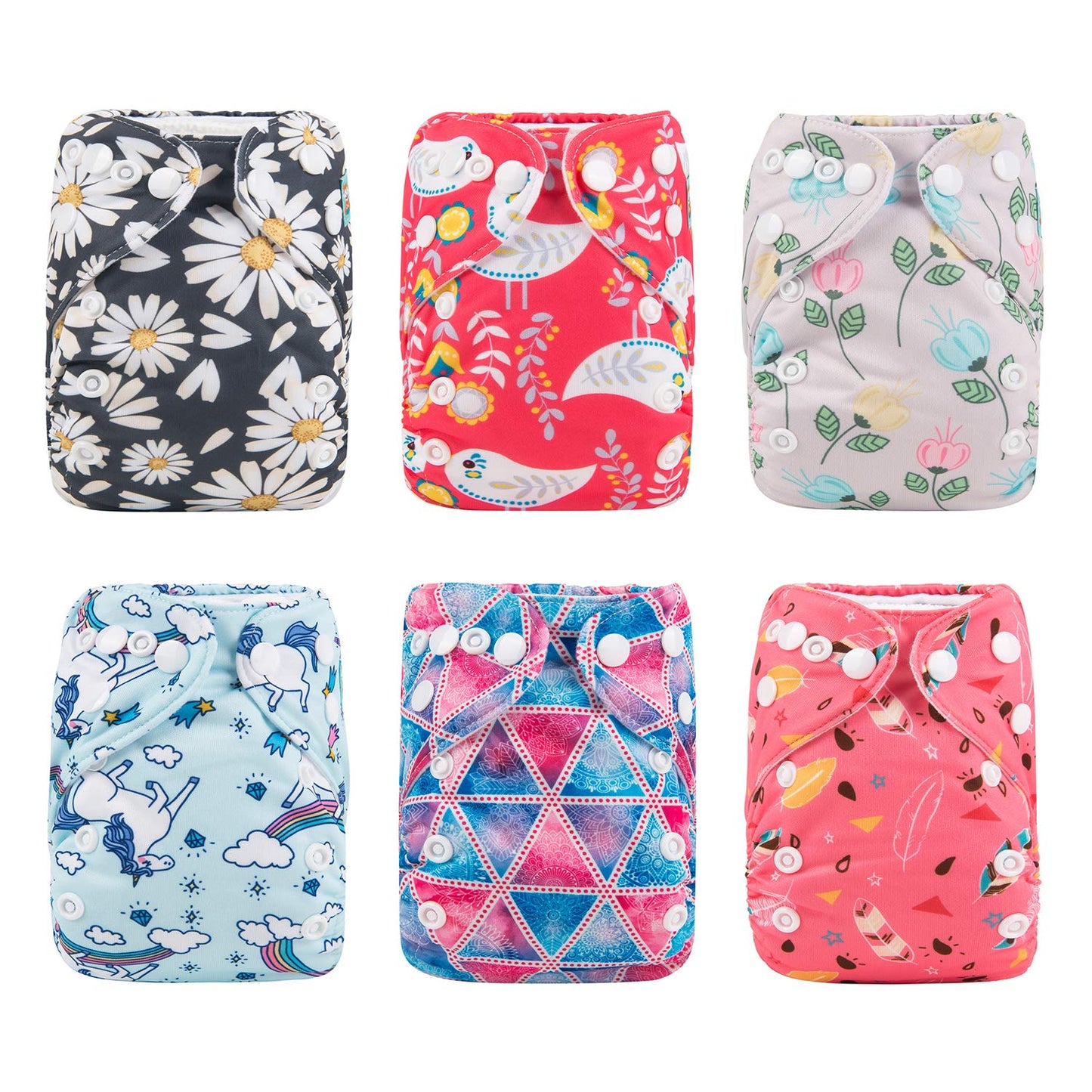 ALVABABY 6pcs Cloth Diapers - Leak-proof & Adjustable Fit