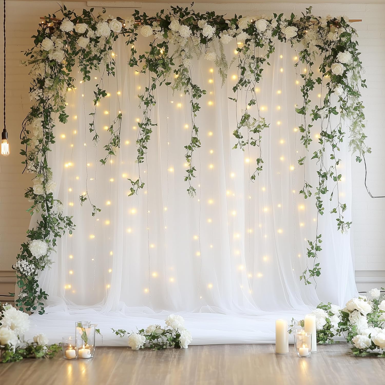 10FT x 10FT Tulle Backdrop with Lights - Wedding Party Perfect!