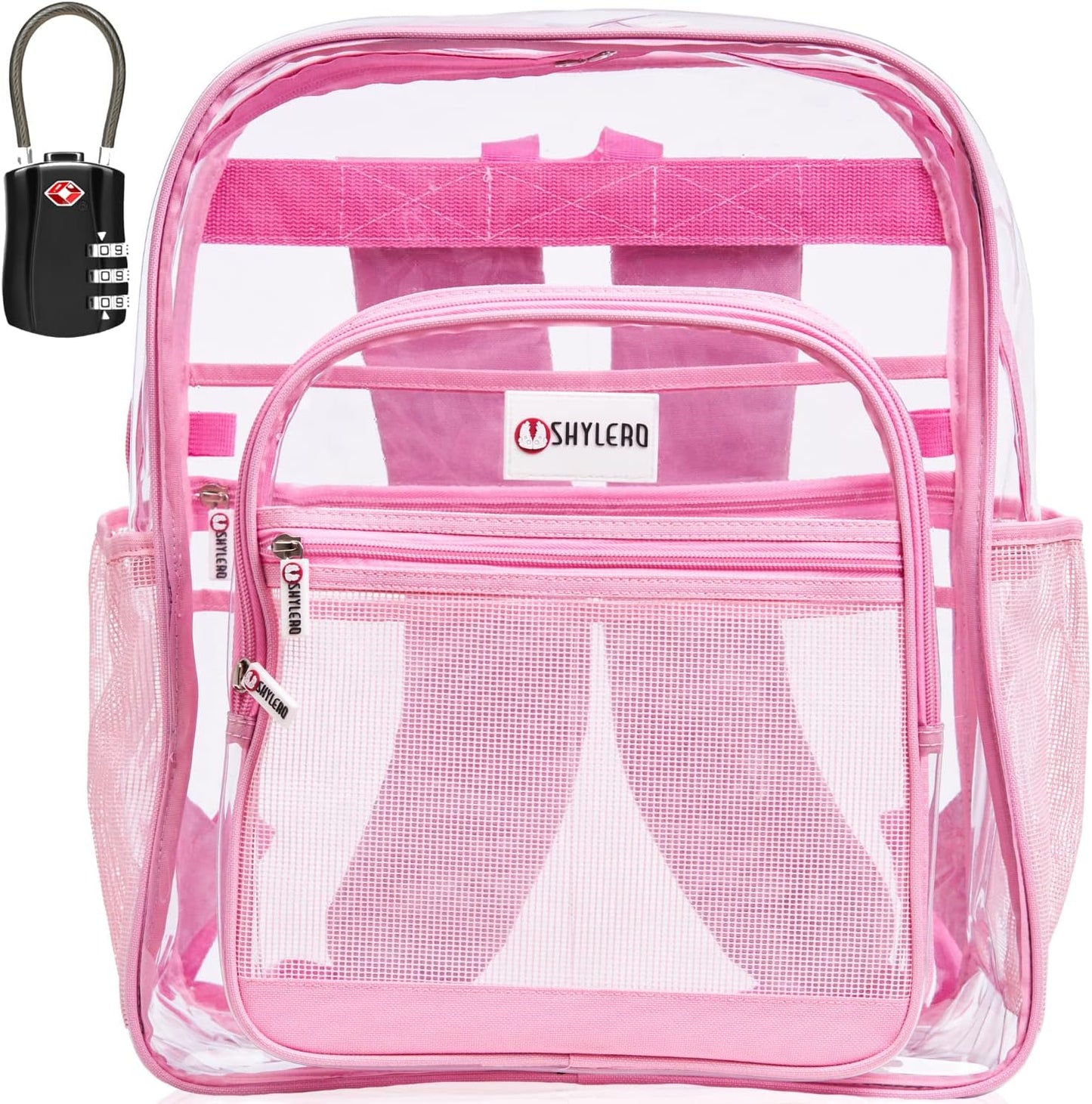 SHYLERO Pink Clear Backpack with TSA Lock and Heavy Duty Design