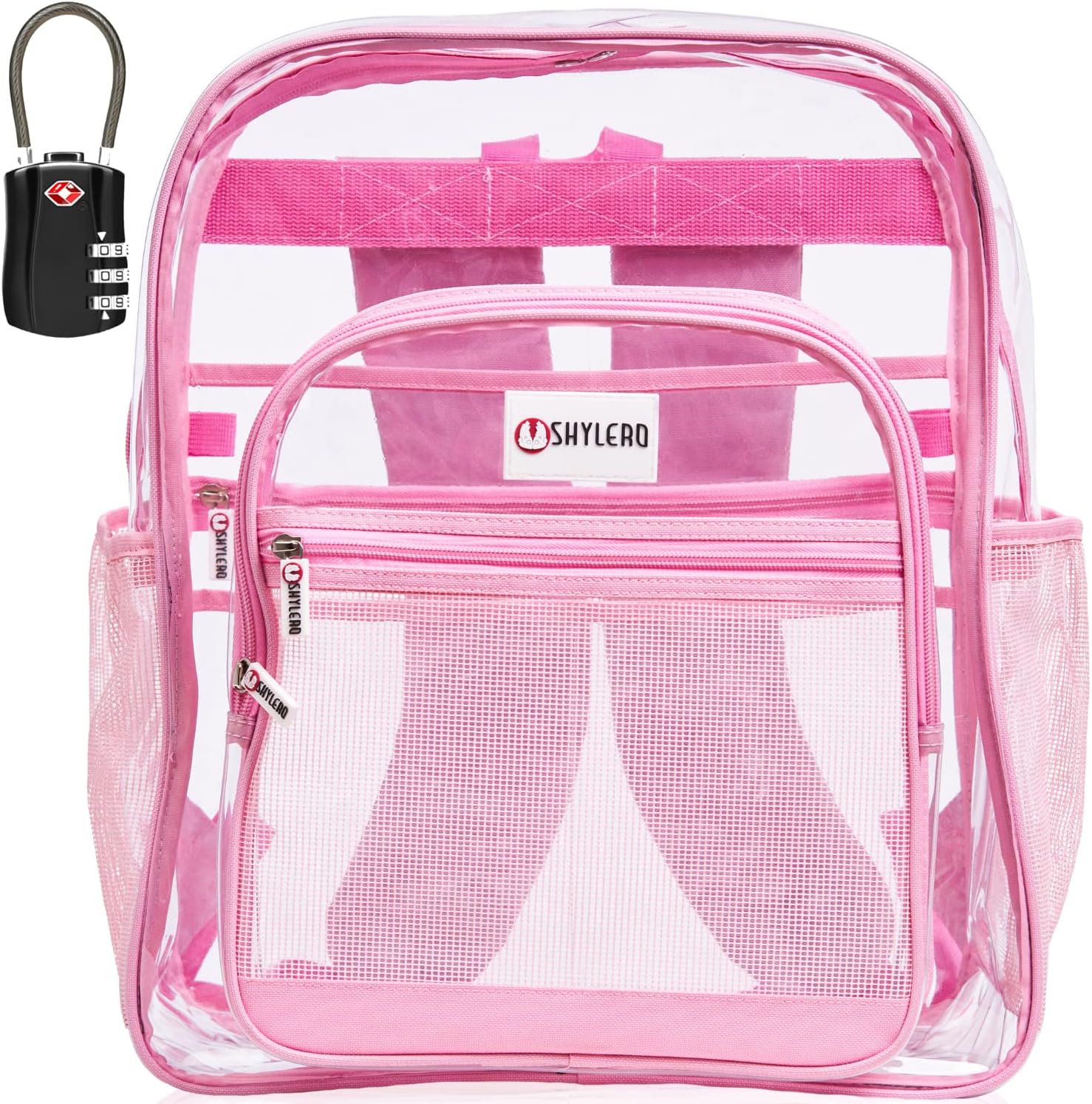 SHYLERO Pink Clear Backpack with TSA Lock and Heavy Duty Design